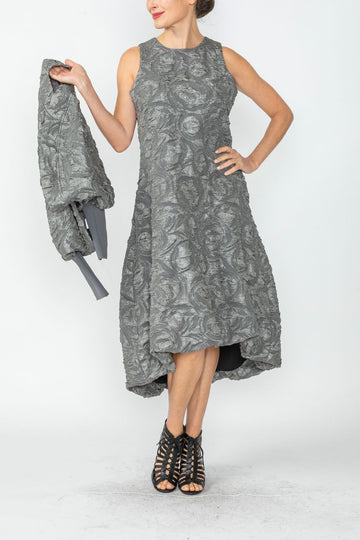Charcoal Halter-Neck Back Zipper Ribbon Detail Dress